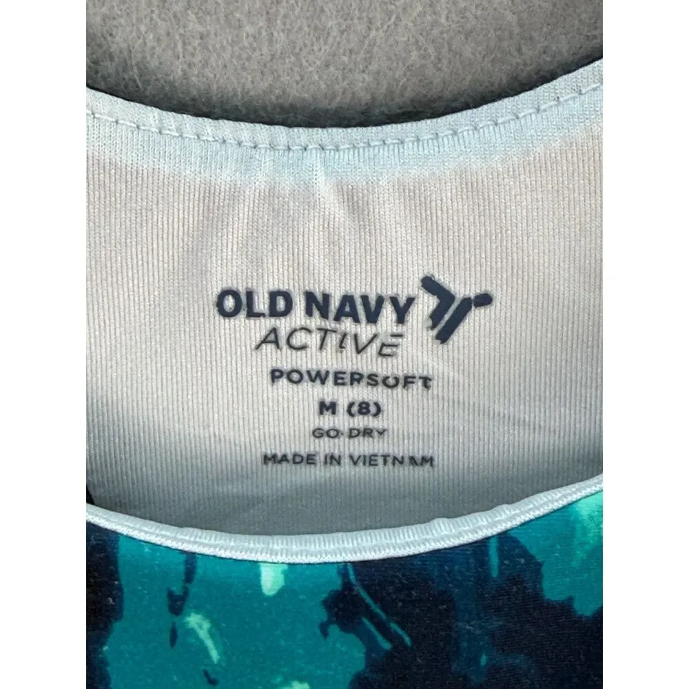 Old Navy PowerSoft Girls M 8 Teal Gold Marble Longline Sports Bra Crop Top